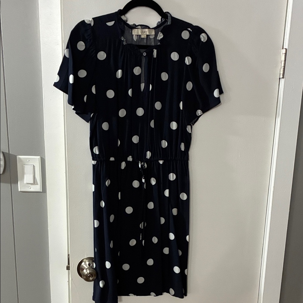 LOFT Navy and White Polka Dot Mini Dress